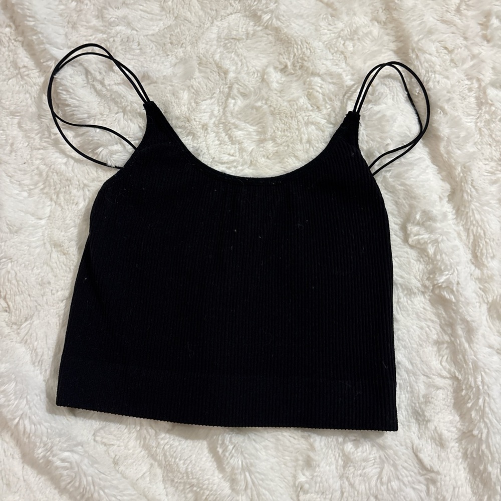 Black Ribbed Spaghetti Strap Top